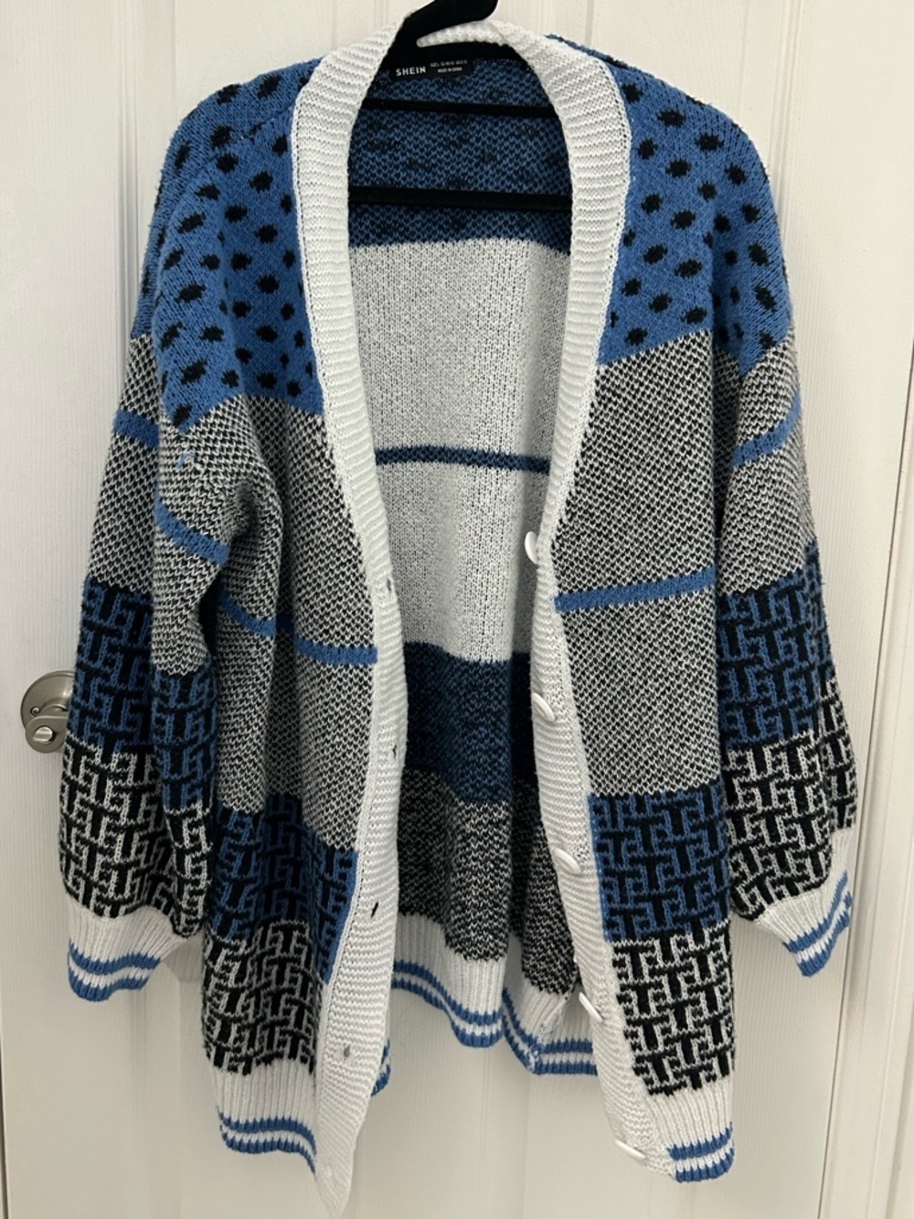 Oversized Patterned, Button-Up Cardigan, Sz L